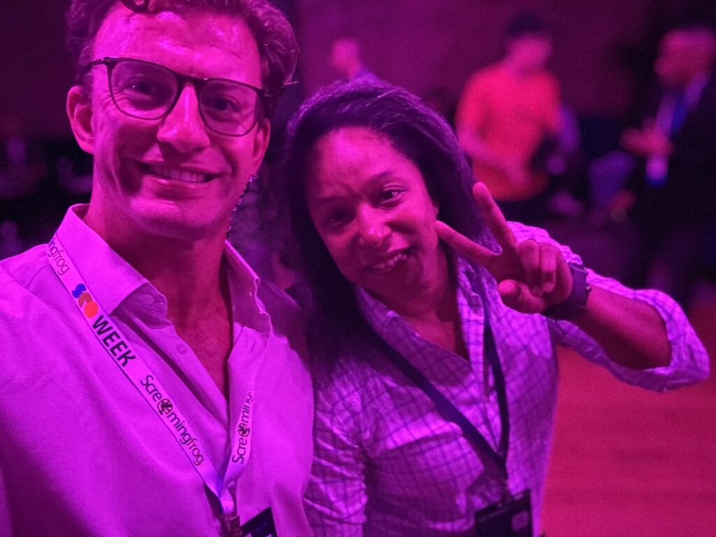 jori ford (hybrid seo speaker) with aeo expert connor kimball at seo week in new york city