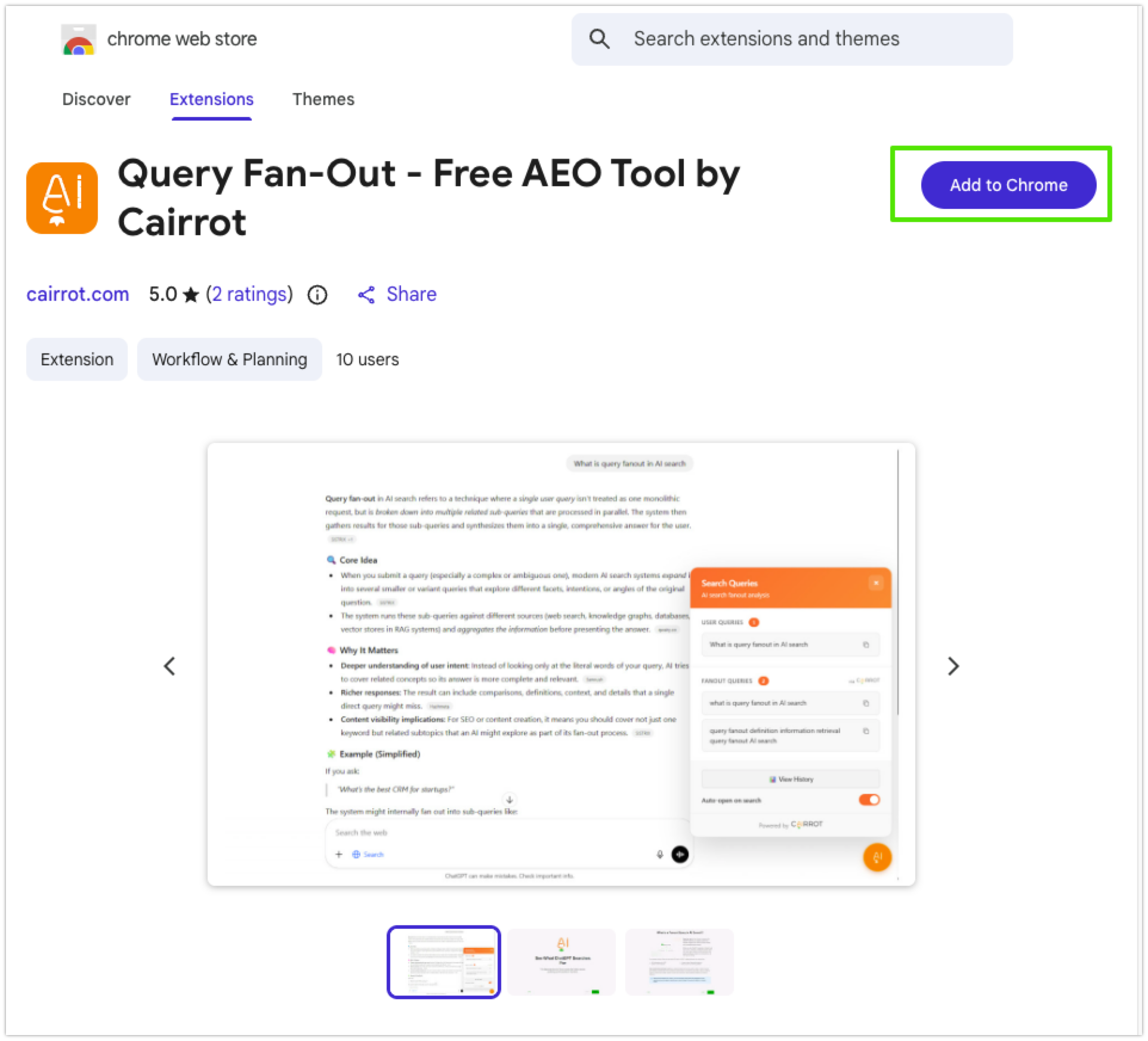 Query Fan-Out - Free AEO Tool by Cairrot (chrome web store)