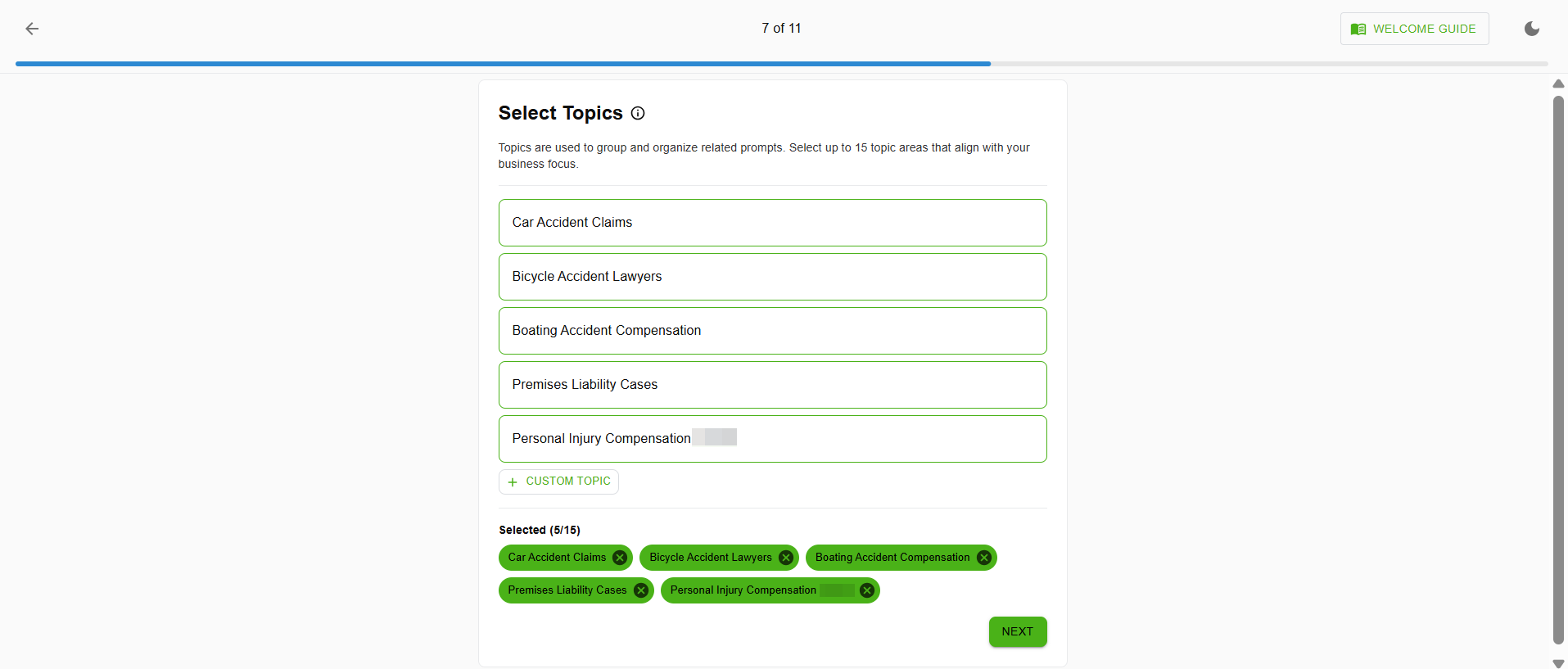 Cairrot AEO Free Report Set-Up Topics Selection Page