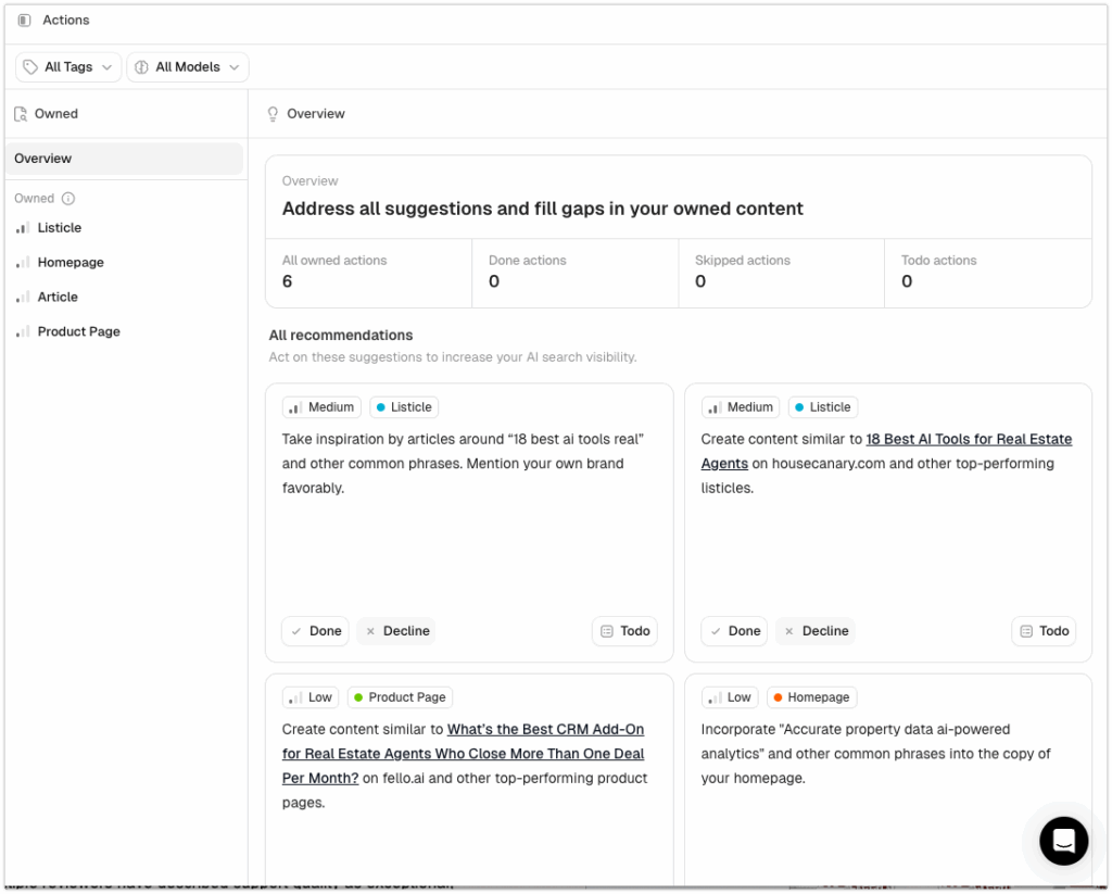 Peec AI Actions Feature - AEO insights from Peec AI