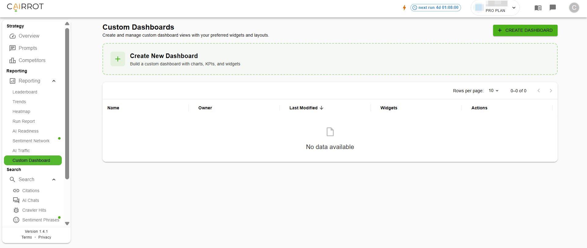 Create a Custom Dashboard Cairrot AEO Reporting Tool