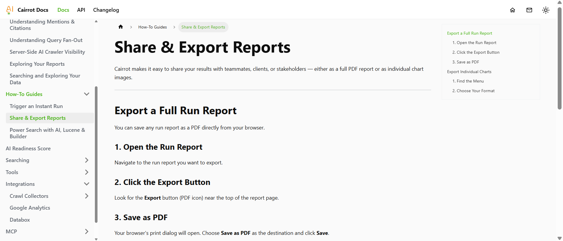 Cairrot AEO Report Generation Sharing and Exporting
