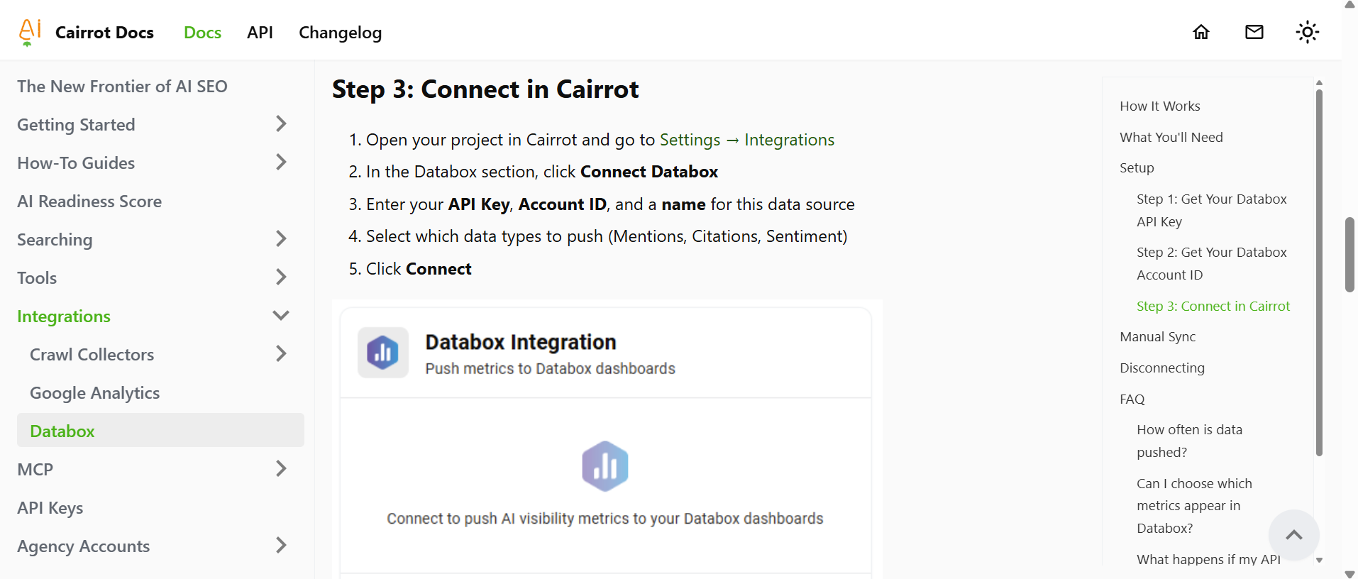 Cairrot Databox Example Setting Up API Connection To Cairrot