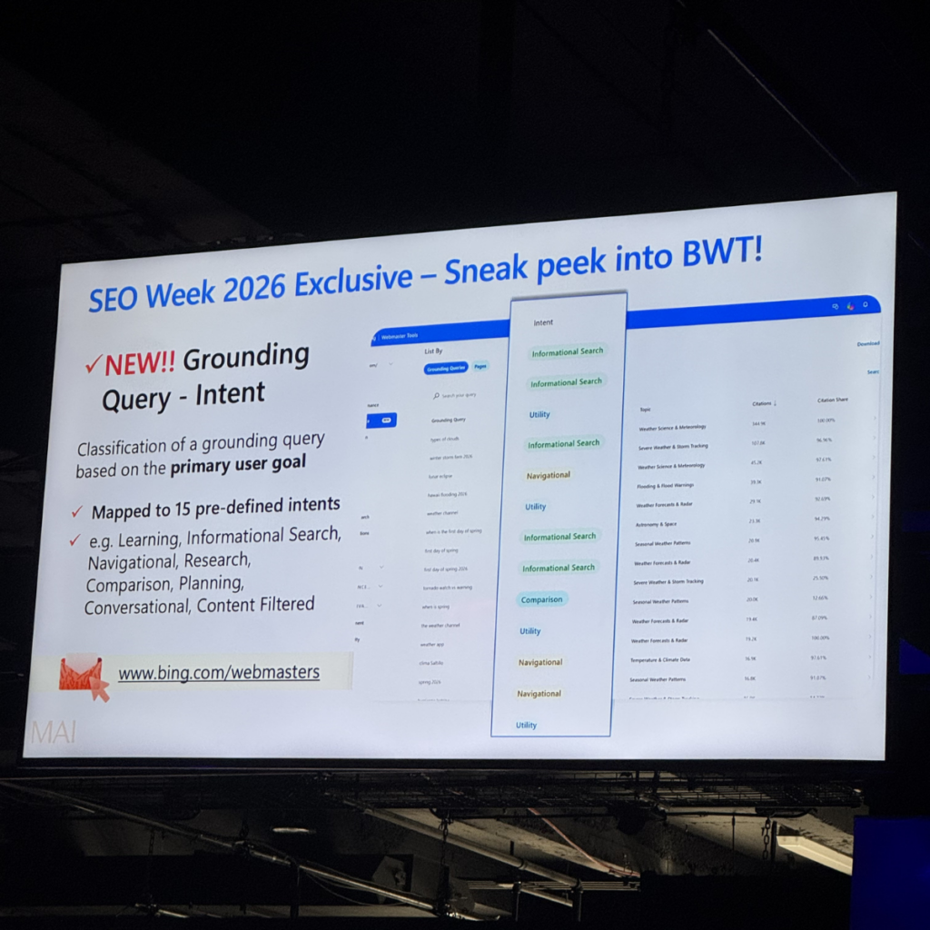 bing webmaster tools ai visibility feature announcement at seo week 2026