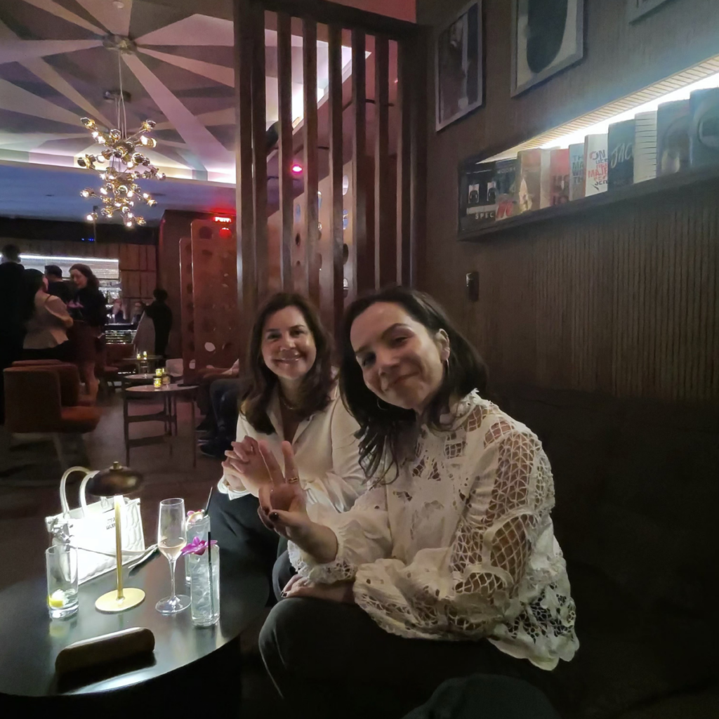 SEO Week 2026 Review: Best Speakers and Key Takeaways from NYC's Top AI Search Conference networking at peec ai party during seo week 2026 (meghan mckenzie and andrea carrigan from foundation marketing agency)