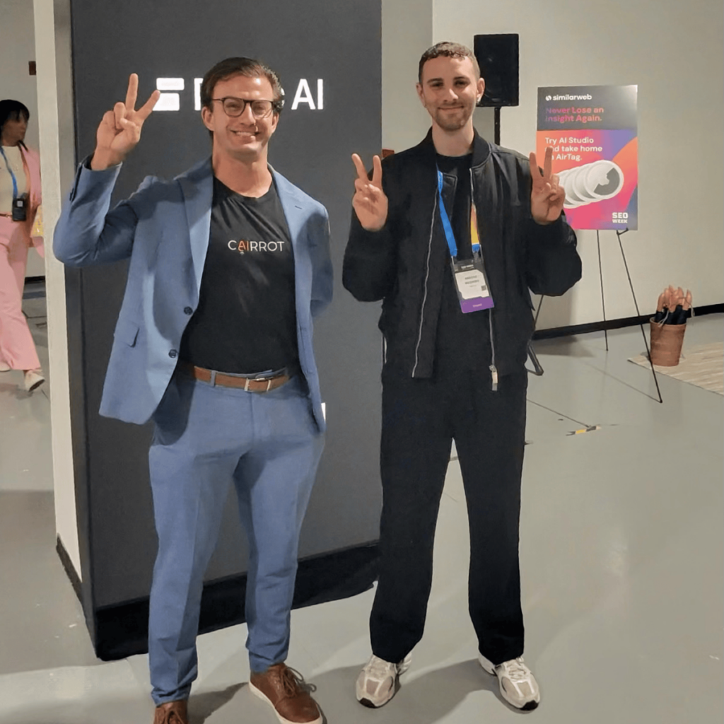 peec ai ceo (marius meiners) with top competitor cairrot ceo (connor kimball) at seo week 2026