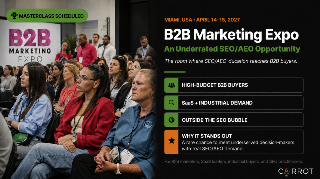 b2b marketing expo in miami ai seo and aeo and geo masterclass with cairrot