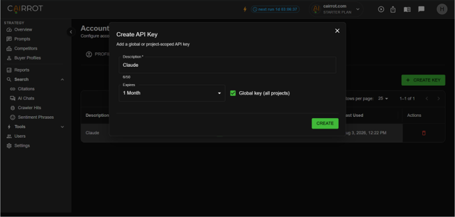 create api key with cairrot