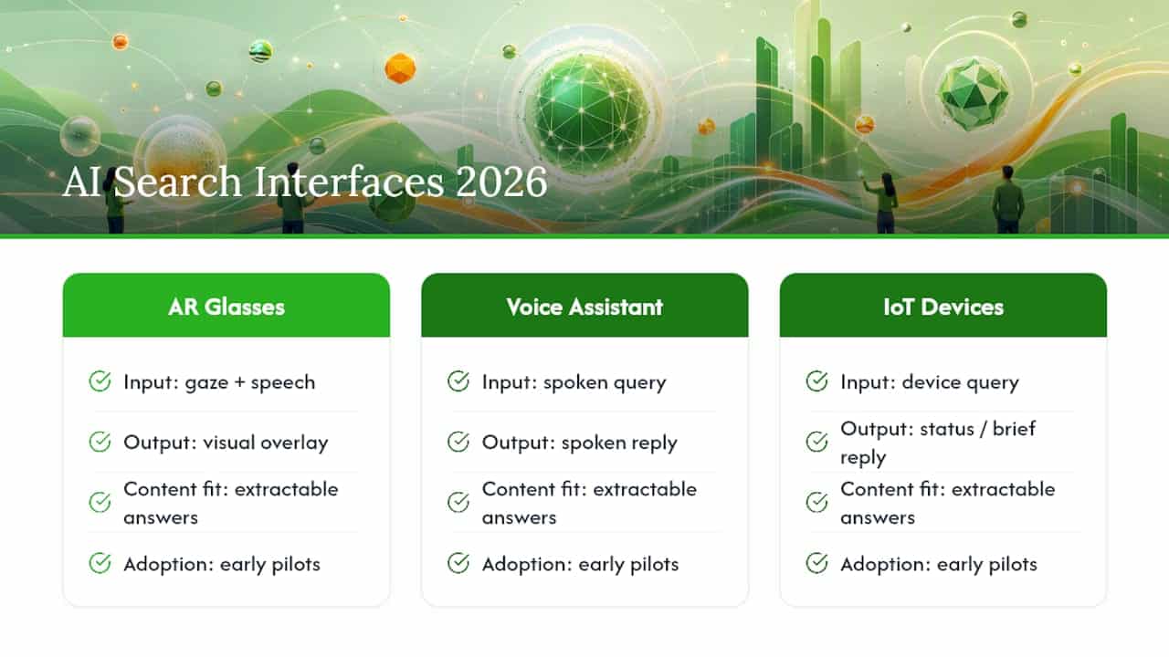 Get Cited by AI in 60 Days. AI Search Trends 2026 for Teams How Will AI Search Connect With AR, VR, and IoT in 2026? — overview diagram