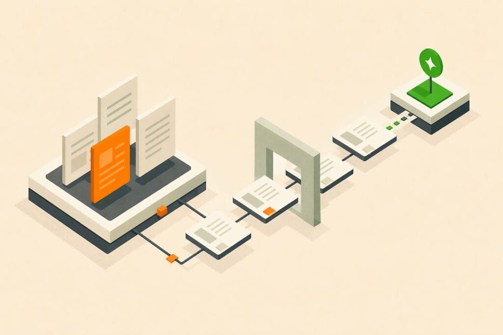 Isometric illustration of AI citation pathways