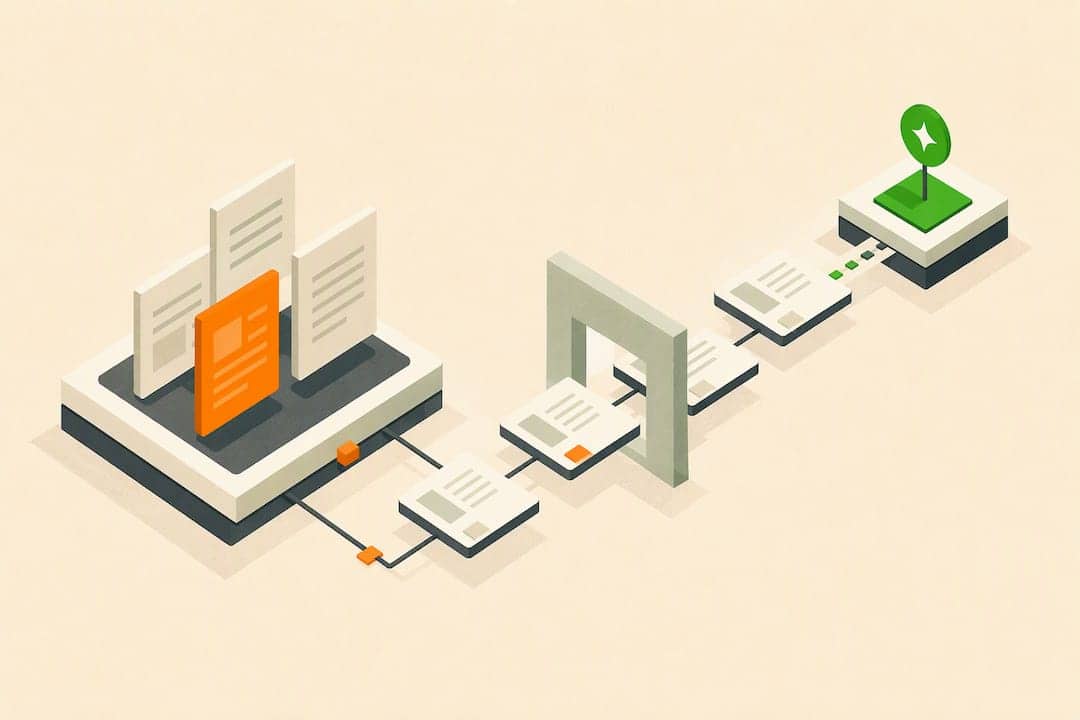 Isometric illustration of AI citation pathways