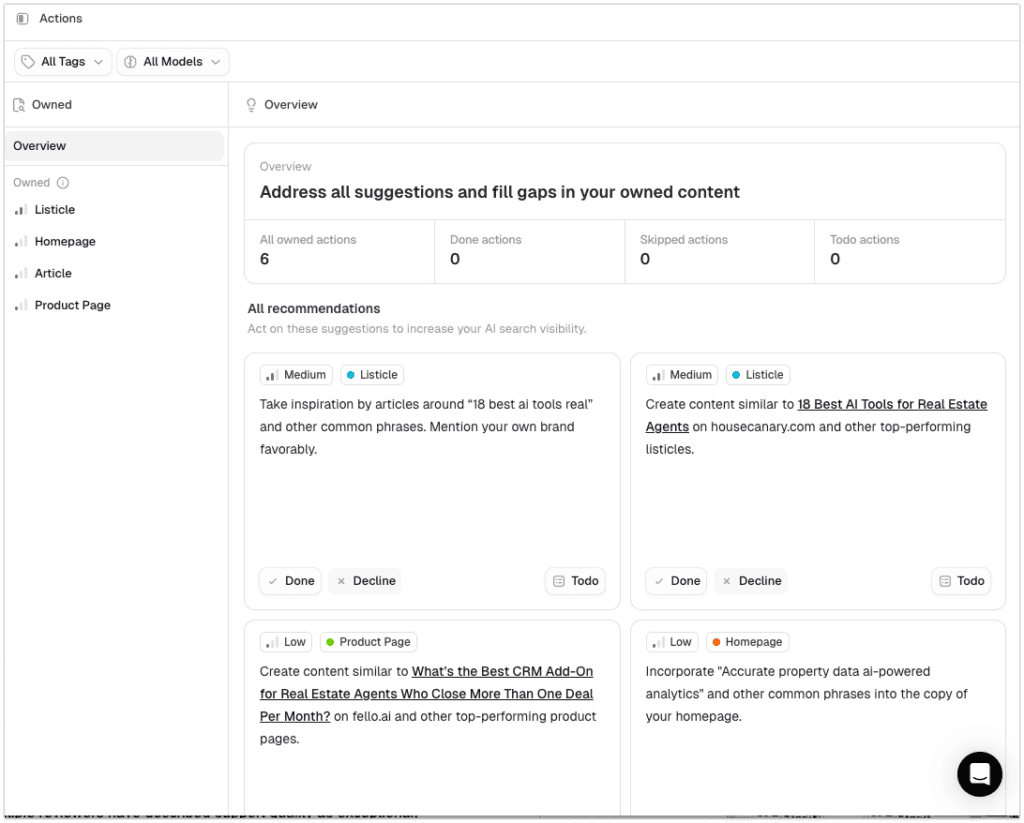 peec ai actions feature aeo insights from peec ai