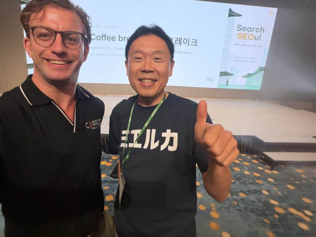 japanese seo leader kenichi suzuki (faber company) with international seo influencer connor kimball in korea