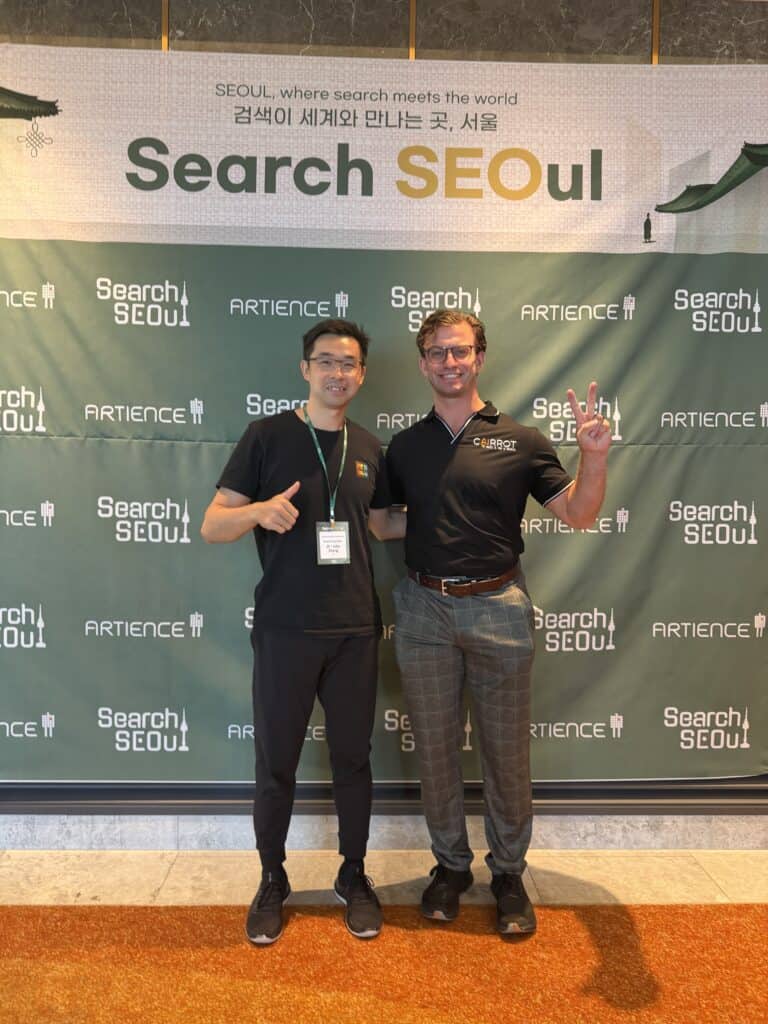 shenzhen seo conference founder jp zhang with international aeo influencer connor kimball