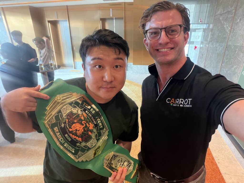 yongjoon (search seoul 2026 host) with international seo influencer connor kimball