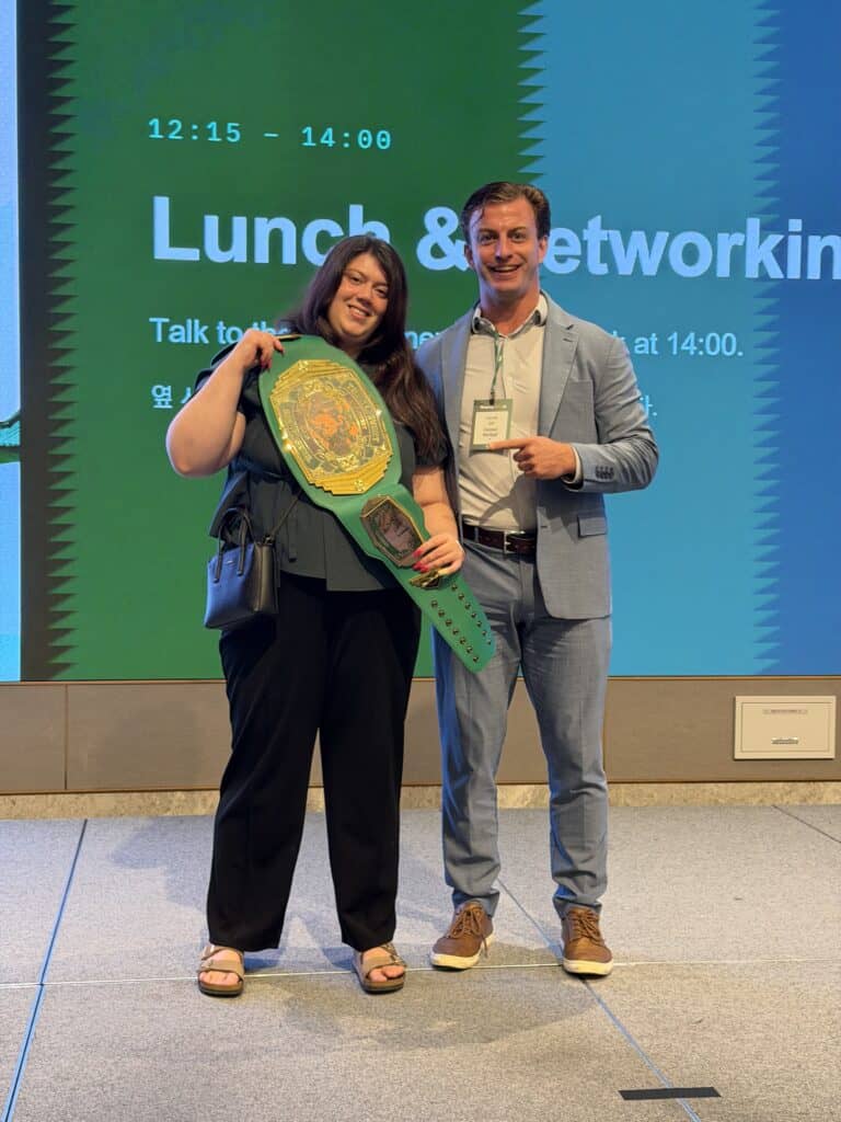 connor kimball (international seo leader) with search seoul conference host raquel